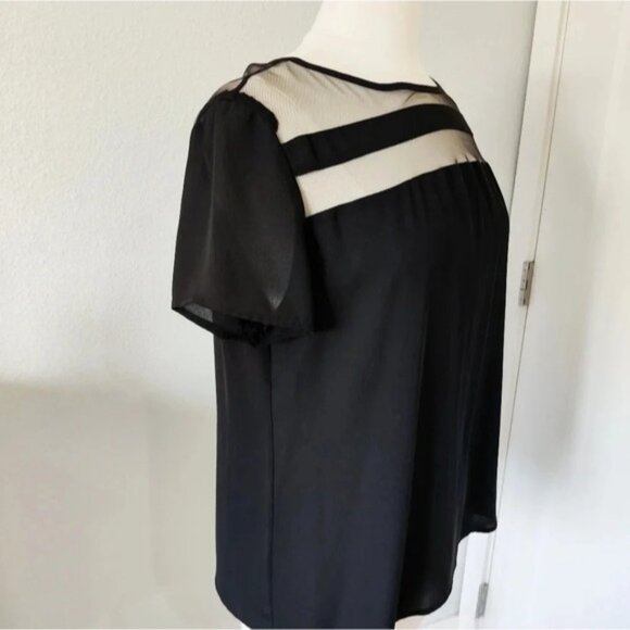 SheIn| Black Sheer Neckline Blouse - Picture 6 of 8
